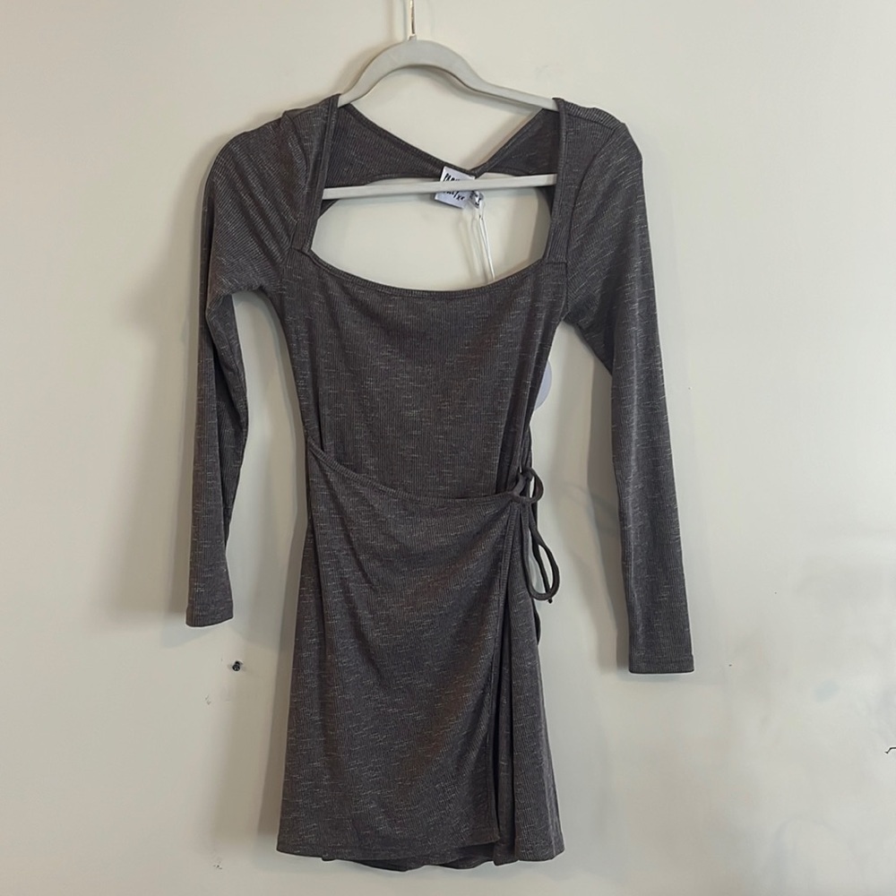 Princess Polly Braidwood Long Sleeve Mini Dress Gray NWT 2‎ Balletcore Wrap